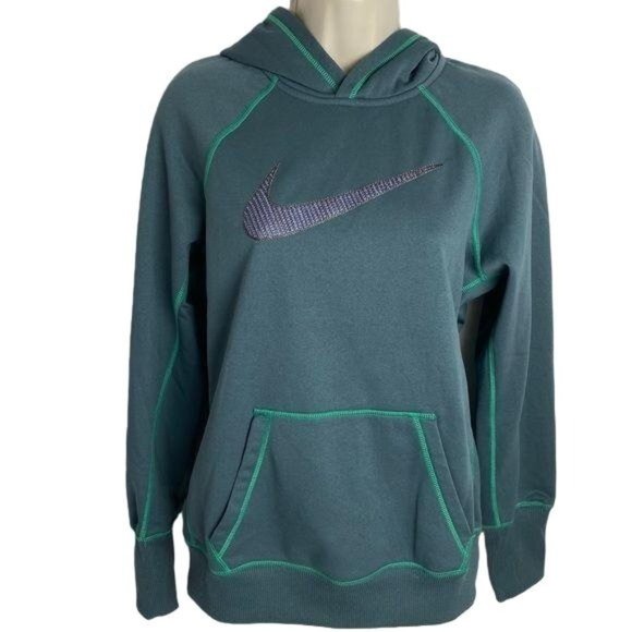 Nike Tops - Nike Hoodie Green Swoosh Therma Training Pullover Fleece Lined Womens Sz Medium